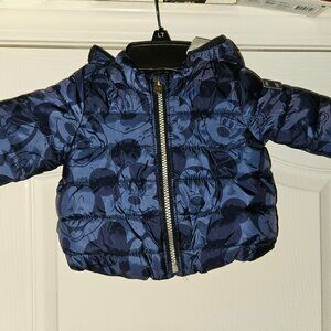 Disney Baby Gap Navy Blue Mickey Mouse Puffer Jacket Size 0-6 mo